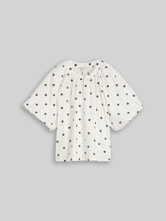 Polka-dot poplin blouse - off white dark brown dot