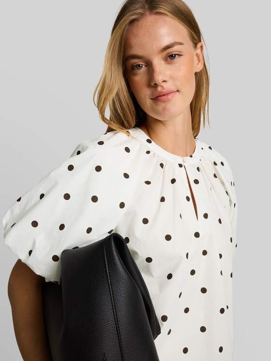 Polka-dot poplin blouse - off white dark brown dot