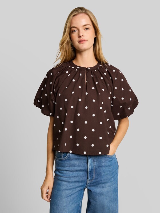 Polka-dot poplin blouse - dark brown white dot