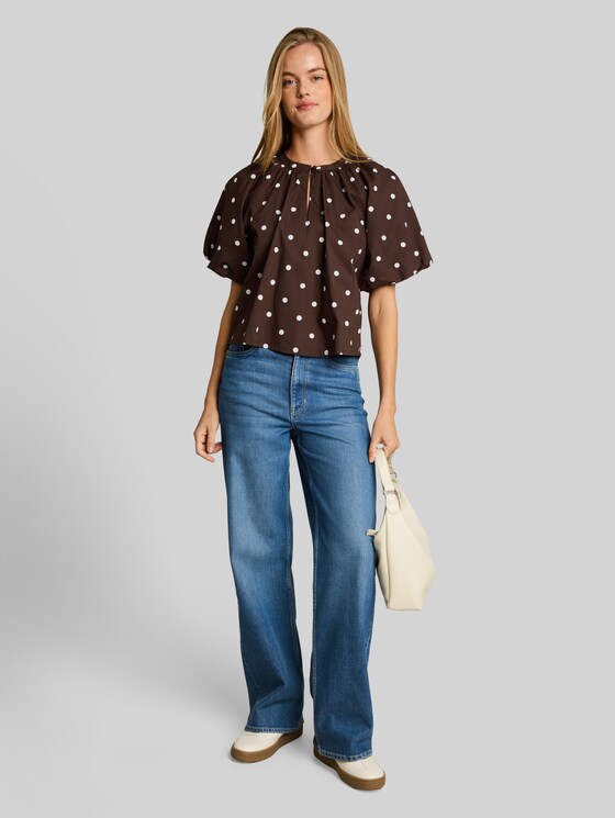 Polka-dot poplin blouse - dark brown white dot