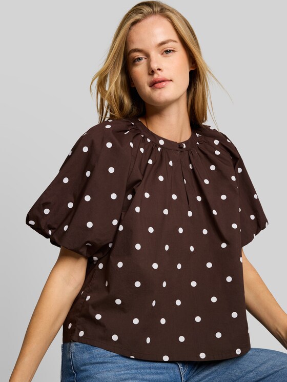 Polka-dot poplin blouse - dark brown white dot