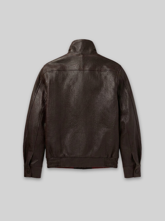 Loose Fit Faux Leather Jacket with Stand-Up Collar - brown leather structure