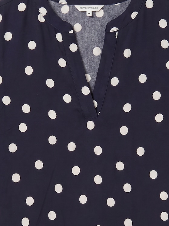 Loose-fit blouse with V-neck - navy big dot design