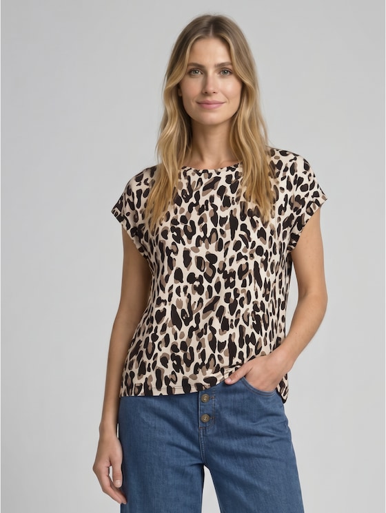 T-shirt with an all-over print - brown beige leo print