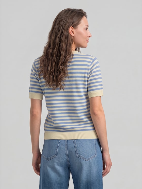 Striped knitted jumper - mid blue white stripe