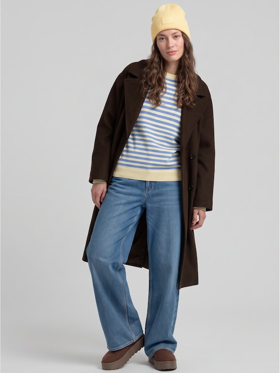 Striped knitted jumper - mid blue white stripe