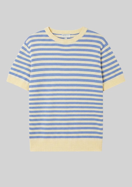 Striped knitted jumper - mid blue white stripe