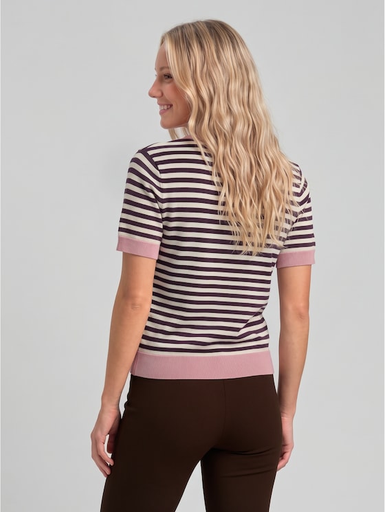 Striped knitted jumper - dark plum white stripe