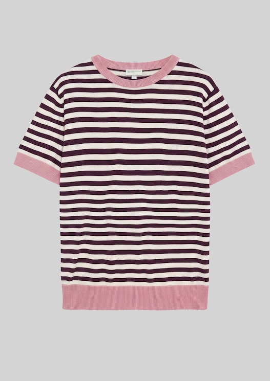 Striped knitted jumper - dark plum white stripe