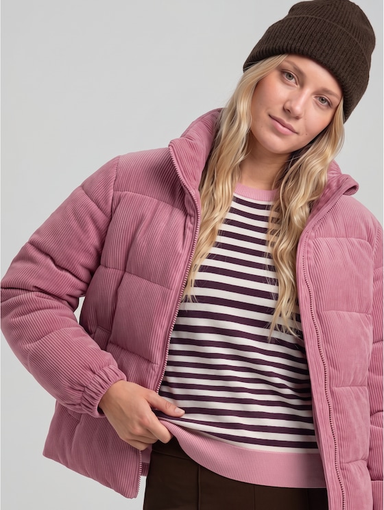 Striped knitted jumper - dark plum white stripe