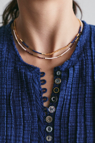 Muse Semi-Precious Short Beaded Layering Necklace - Desert Rose