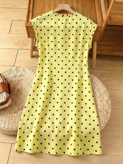 SHEIN PariChic Women's Casual Round Neck Loose Sleeveless Polka Dot Button Front Dress, Comfortable, Suitable For Summer, Vacation, Daily Wear, Beach - image 2