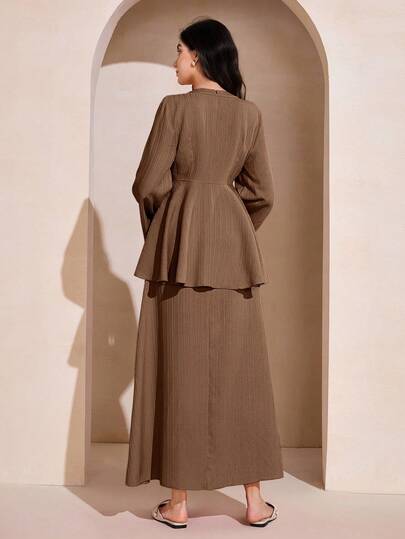 Graceveil Solid Color Fashion Tie Waist Asymmetrical Top & Sleeveless Flared Dress Women Elegant 2-Piece Set - image 2