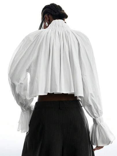 LYSMO Women's Solid Color Pleated Casual French Elegant Versatile Daily Wear Shirt Office Brunch White Spring Clothes For Women - image 2