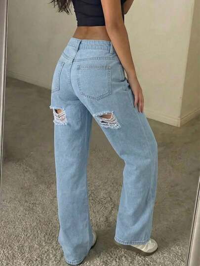 Women's Vintage Fitted Stacked Straight Leg Denim Jeans
