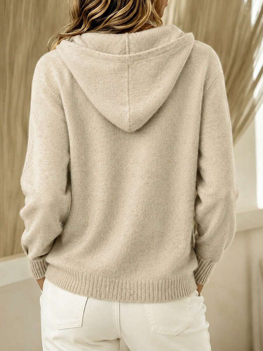 SHEIN Women Drawstring Hooded Knit Cardigan, Autumn Button Front Casual Sweater - image 2