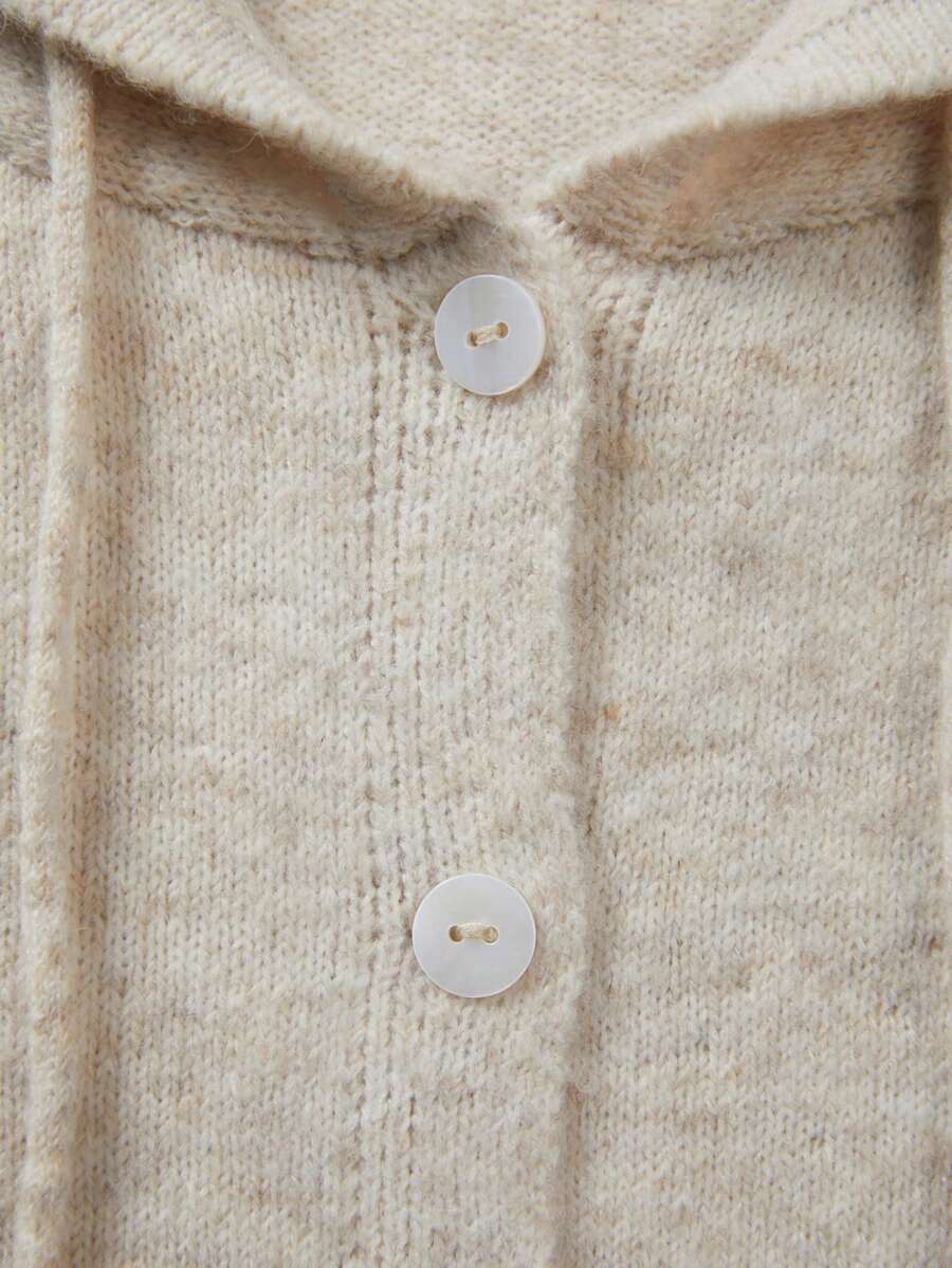 SHEIN Women Drawstring Hooded Knit Cardigan, Autumn Button Front Casual Sweater - image 6