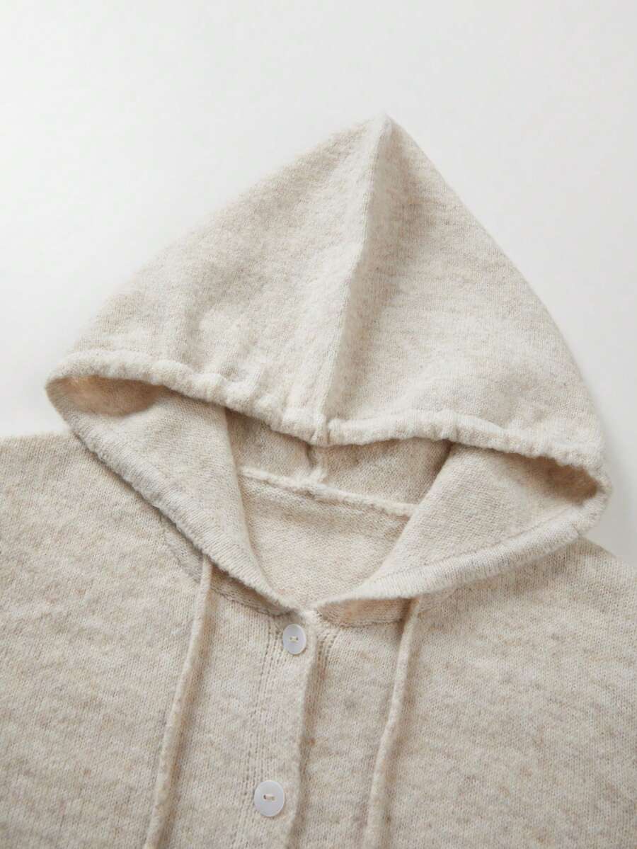 SHEIN Women Drawstring Hooded Knit Cardigan, Autumn Button Front Casual Sweater - image 7