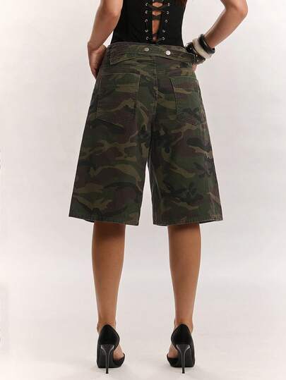 SHEIN BAE Women's Camouflage Casual Daily Travel Denim Jeans With Pocket And Button - image 2