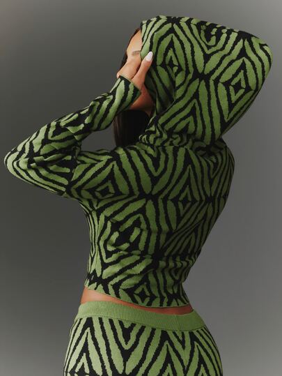 NYA SZN Knit Sweatshirt Sweater Long Sleeve Hooded Graphic Abstract Mod Print Elegant Casual Party Fairy Club Concert Loungewear Festival Green Fall Winter - image 2