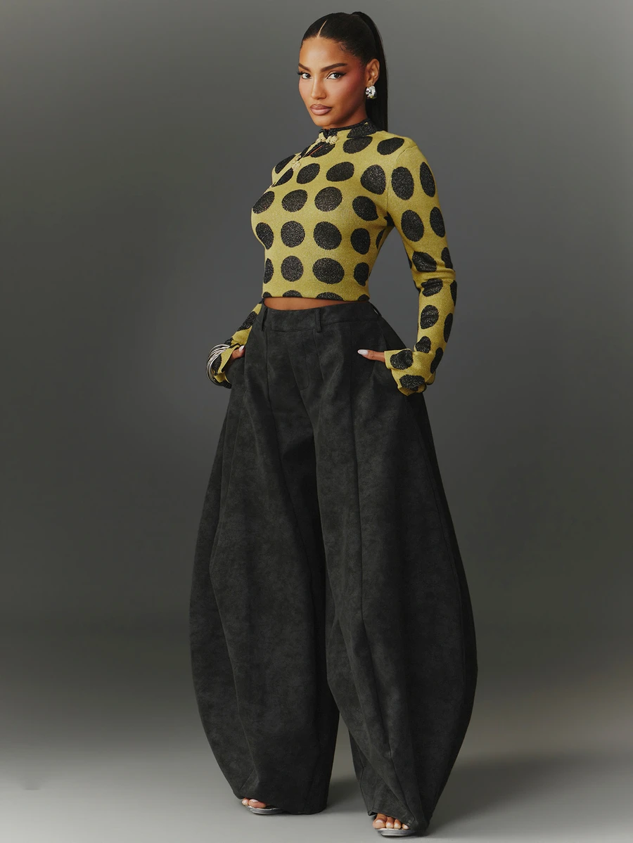 NYA SZN Knit Top Long Sleeve Fitted Mock Neck Cutout Frog Closure Polka Dot Club Everyday Casual  Concert Loungewear Cute Chic Festival Green Fall Winter - image 5