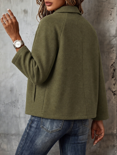 Holdful Holdful Women's Solid Color Raglan Long Sleeve Single-Breasted Casual Overcoat, Autumn/Winter Office Everyday Going Out Work Olive Green - image 2