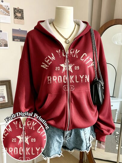 Lalippa Women's Autumn/Winter Letter Print Hooded Sweatshirt