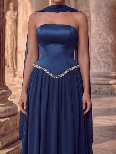 Plus Size Women's Luxury Strapless Heavy Beaded Sequin Formal Evening Gown, Sexy Cocktail Maxi Dress For Prom, Wedding Guest, Spring/Summer