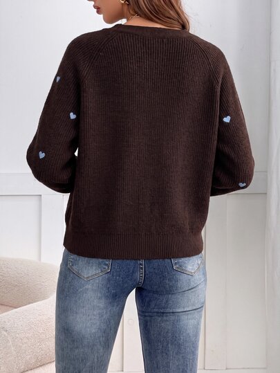 SHEIN Frenchy Cardigan With Heart Embroidery,Long Sleeve Tops,Knitted Sweater In Fall/Winter - image 2