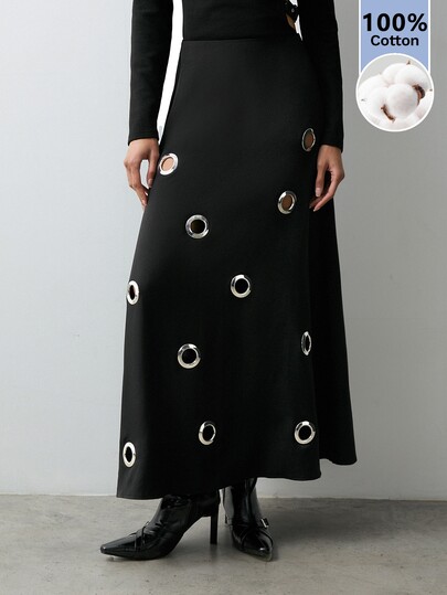 Maija Women's Fashion Commuter Metal Eyelet Decor Skirt