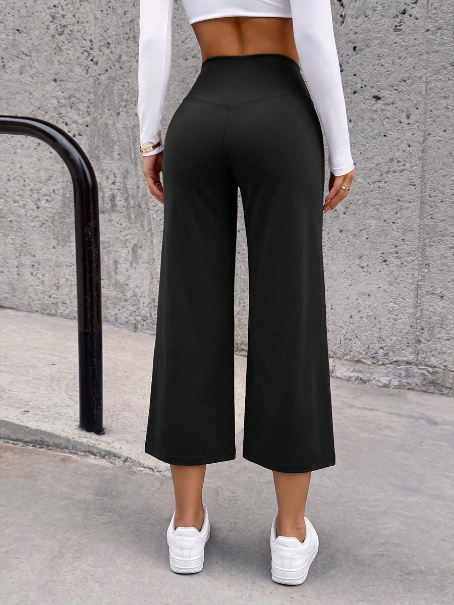 NOIRLYN Fall Winter Women's High Waist Wide Leg Capri Yoga Pants Butt Lifting Slimming Draped Casual Straight Leg Cropped Trousers For Gym Running - image 2