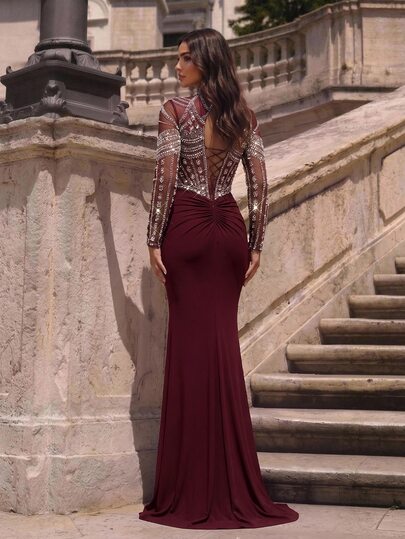 Glamrae Elegant Luxurious Beaded Diamond Embroidered Sequin Lace Patchwork Elastic Knit Mesh Ruched Mermaid Skirt, Suitable For Wedding, Party, Bachelorette Party, Vacation, Ball, Evening Dress (Heavy Workmanship Style) - image 2