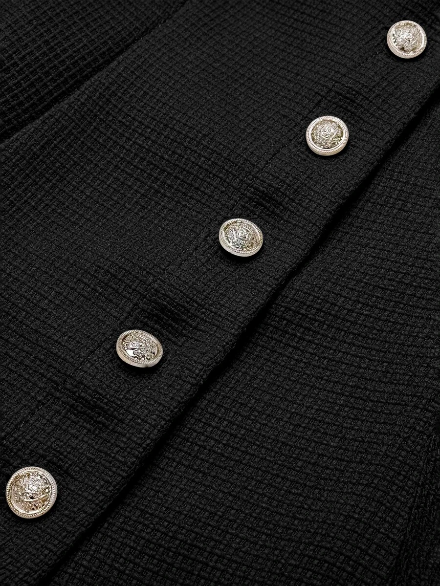 SHEIN Women's Autumn/Winter New Elegant Thick Wool Blend Blazer Collar Waist-Cinching A-Line Long Dress, Suitable For Parties, Dates, Commuting Occasions - image 8