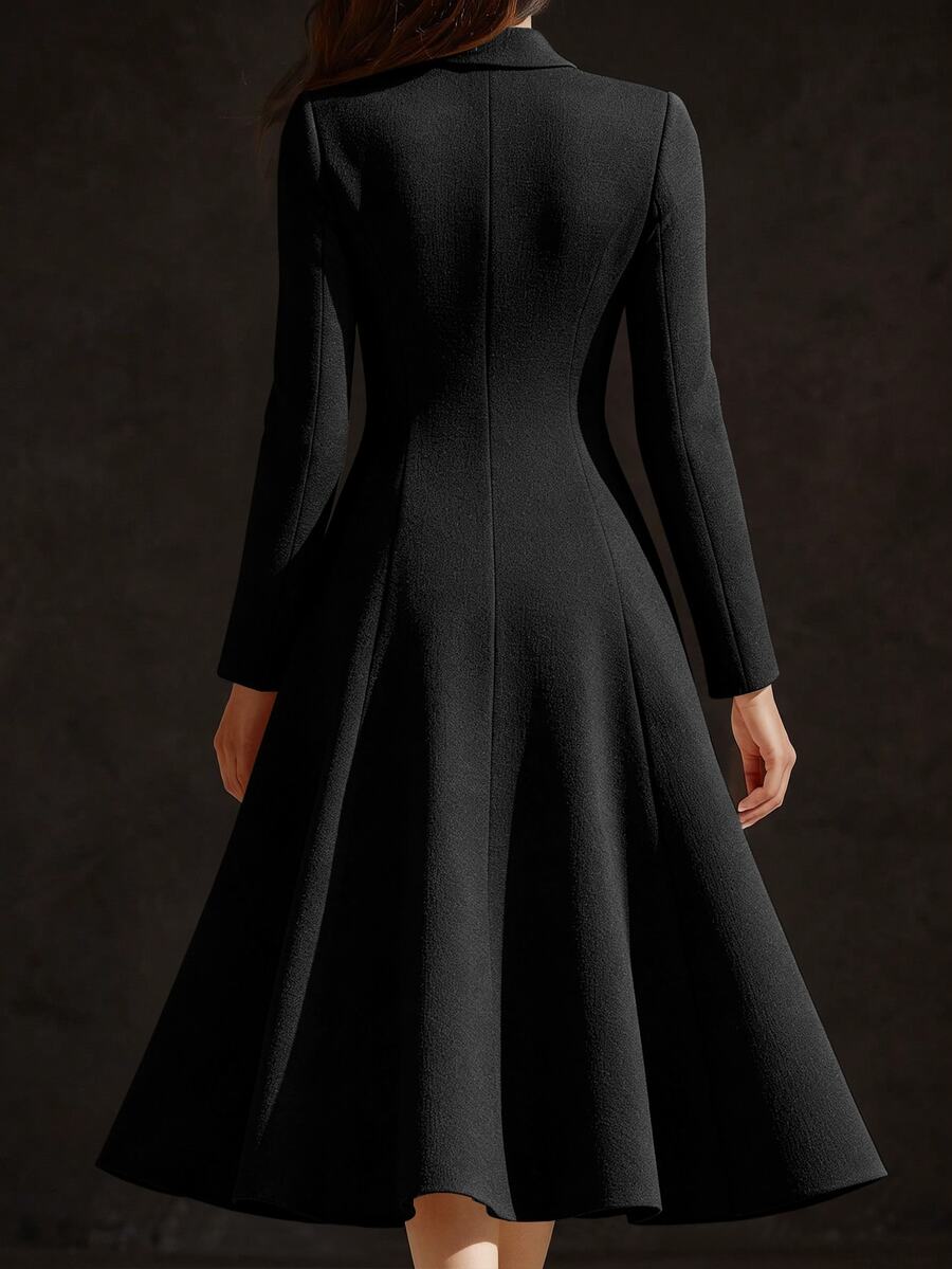 SHEIN Women's Autumn/Winter New Elegant Thick Wool Blend Blazer Collar Waist-Cinching A-Line Long Dress, Suitable For Parties, Dates, Commuting Occasions - image 2