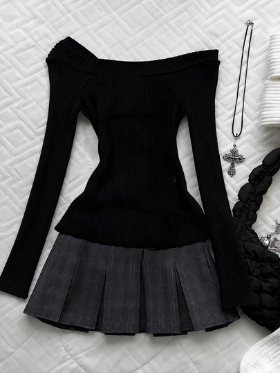 IslaSuriya Women's Solid Color Button Design Off-Shoulder Long Sleeve Fashion Top - image 2