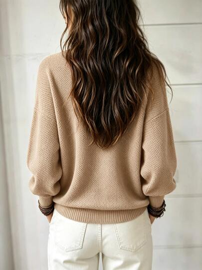 SHEIN Women's Solid Color V-Neck Casual Daily Long Sleeve Sweater - image 2