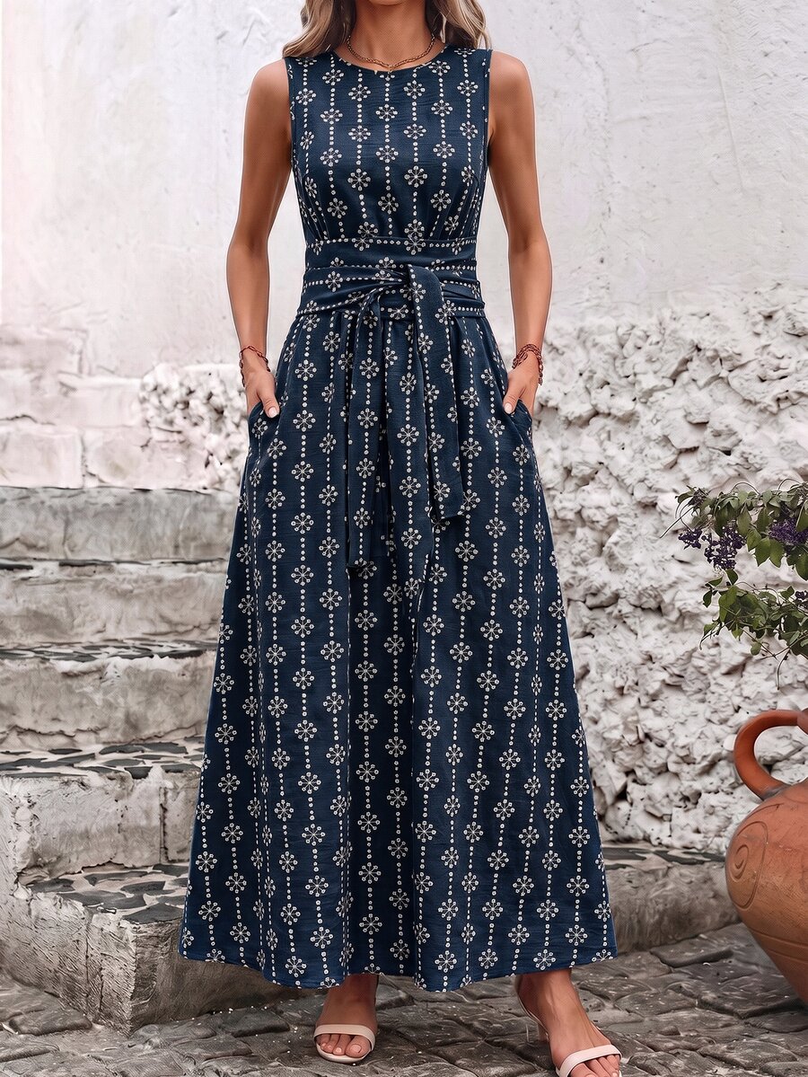 SHEIN Clasi Women's Summer Vacation Embroidered Waist Tie Pocket Dress - image 6