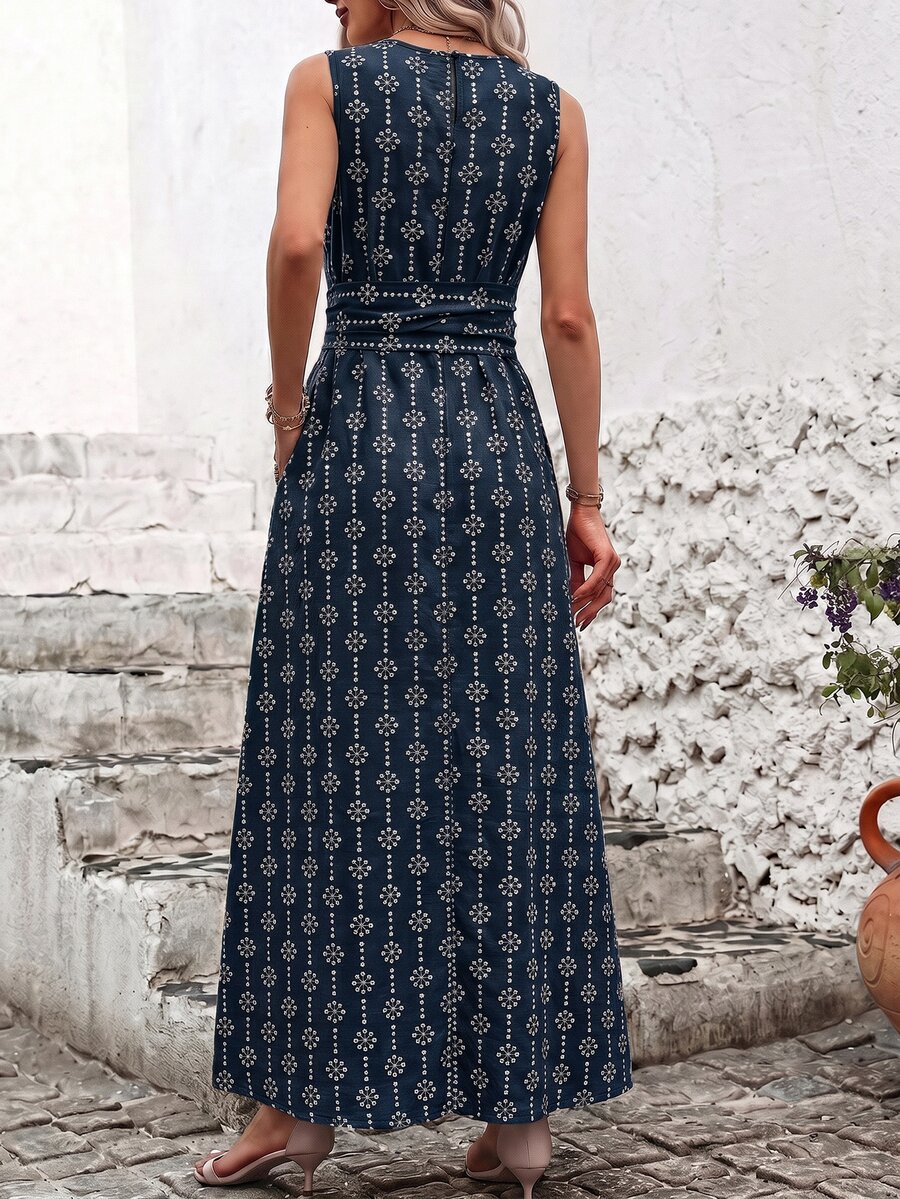 SHEIN Clasi Women's Summer Vacation Embroidered Waist Tie Pocket Dress - image 2