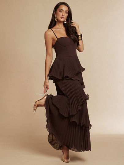 Silquee Chiffon Fabric Cake Hem Slit Sexy Elegant Spaghetti Strap Dress For Women