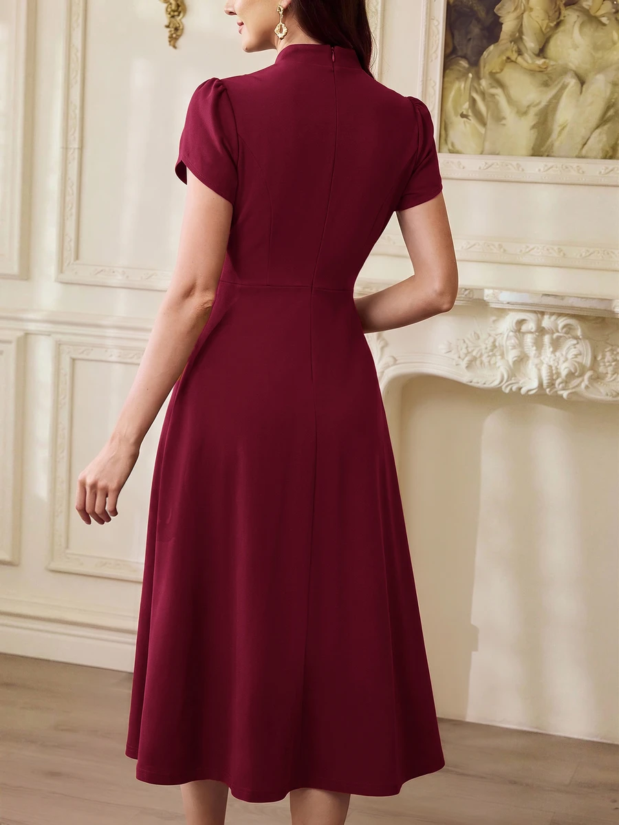 Vintamour Vintage Elegant Women's Dress With Pockets Button Puff - image 8