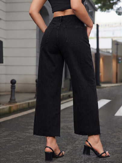 SHEIN Tall Women's High Waist Cropped Wide Leg Washed Denim Jeans - image 2