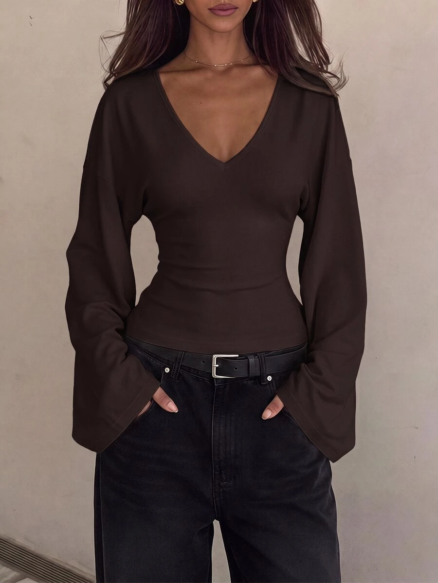 SHEIN Tall Women's Simple Versatile Solid Color Long Sleeve Top For Daily Wear