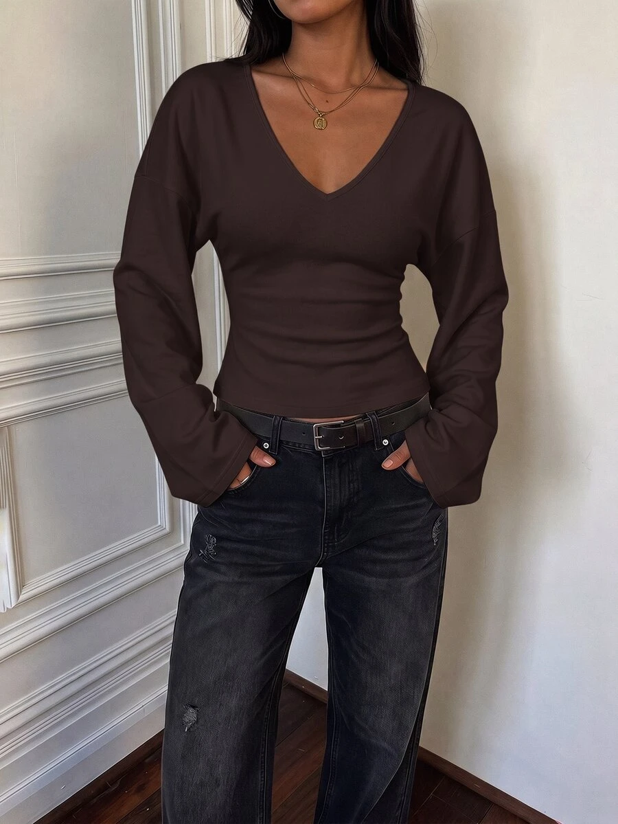 SHEIN Tall Women's Simple Versatile Solid Color Long Sleeve Top For Daily Wear - image 5