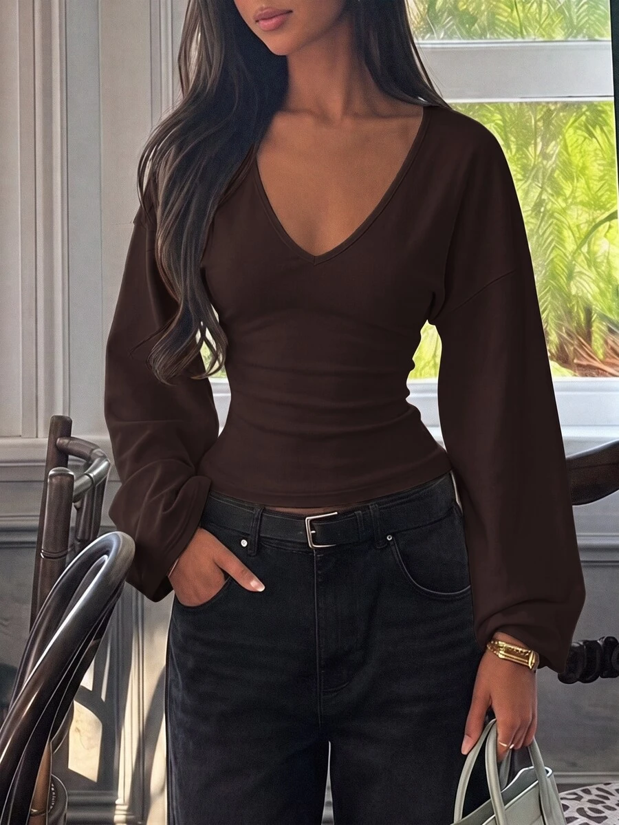 SHEIN Tall Women's Simple Versatile Solid Color Long Sleeve Top For Daily Wear - image 6