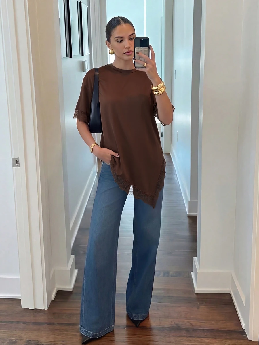 Firerie Women T-Shirts Brunch Night Out Dark Brown Elegant - image 2