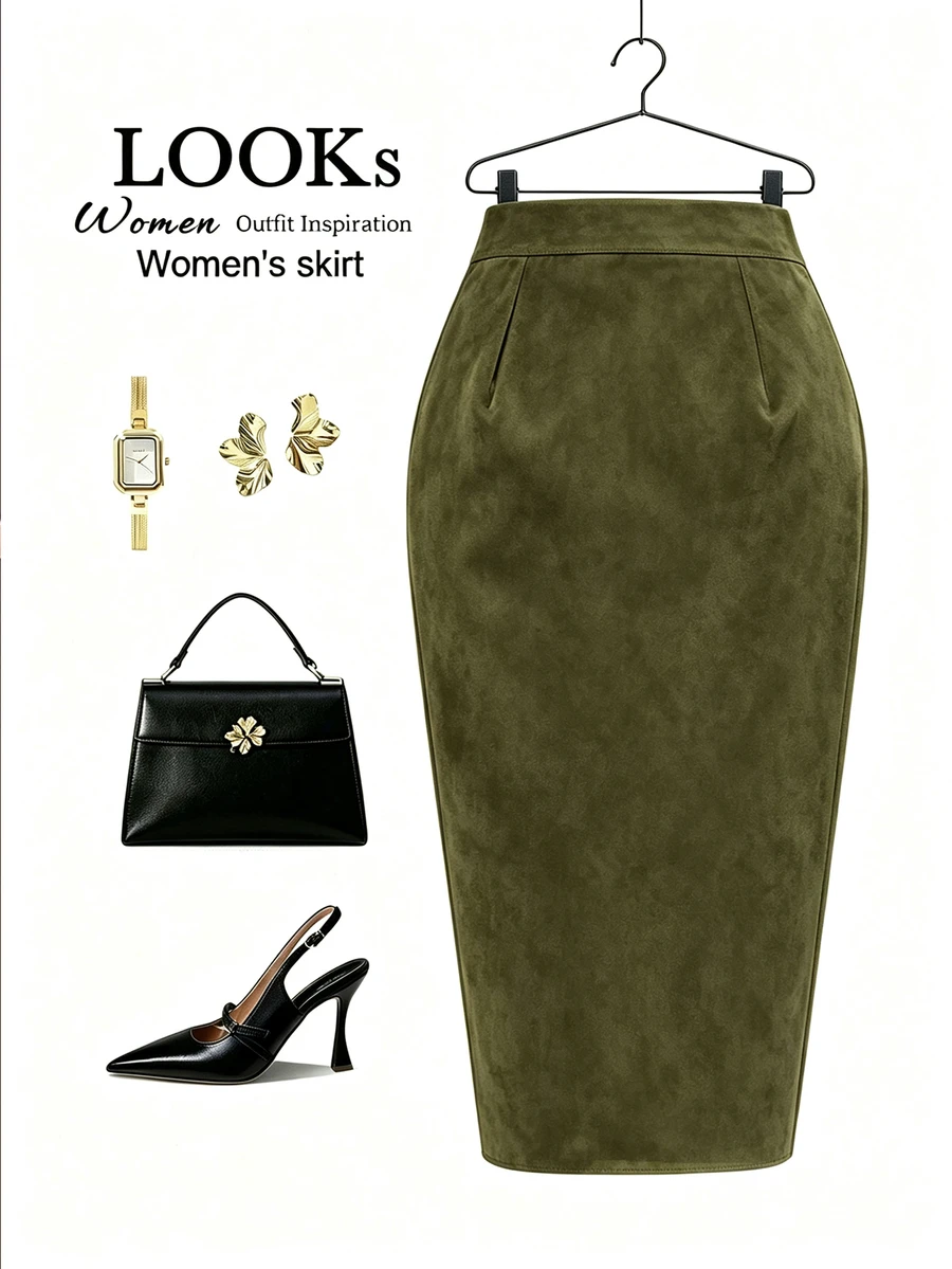 SHEIN Franclia Women's Autumn/Winter Fashion Asymmetrical Hem Pleated Slit Skirt - image 2