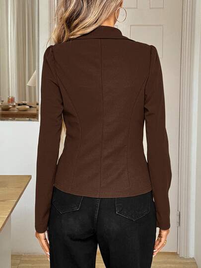SHEIN LUNE Women's Fashion Daily Commute Office Business Long Sleeve Thin Blazer Jacket Dark Brown Autumn Casual - image 2