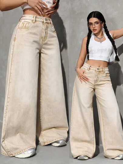 SHEIN Tall Women's High Waist Loose Fit Solid Color Long Denim Jeans Women's Jeans