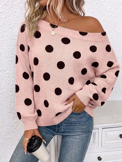EMERY ROSE Women's Casual Off-Shoulder Sweater, Suitable For Autumn/Winter