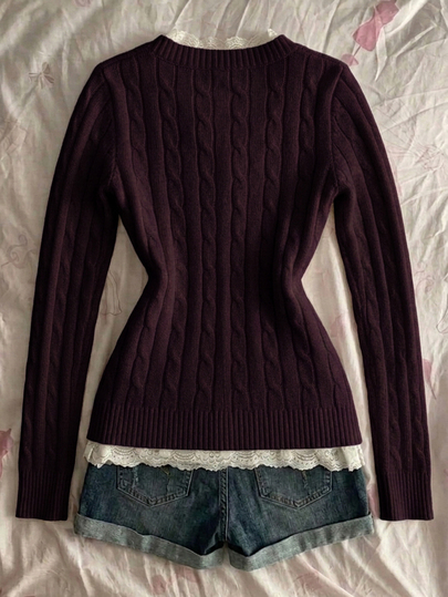 IslaSuriya Burgundy Vintage Sweet & Spicy V-Neck Slimming Knit Sweater Set For Daily Commute, Campus And Streetwear - image 2